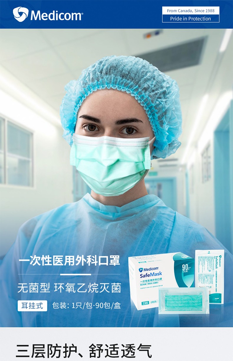麥迪康2385無菌藍(lán)色一次性醫(yī)用外科口罩圖片1