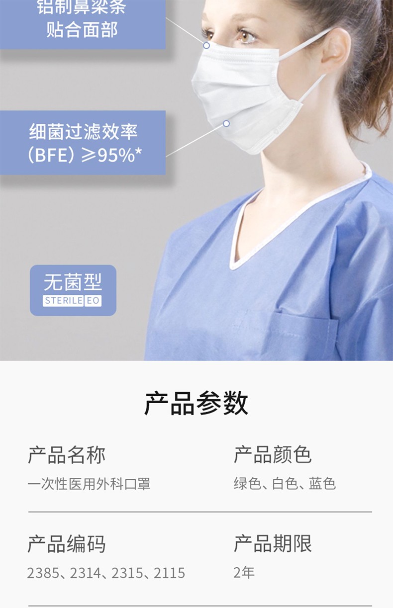 麥迪康2385無菌藍(lán)色一次性醫(yī)用外科口罩圖片3