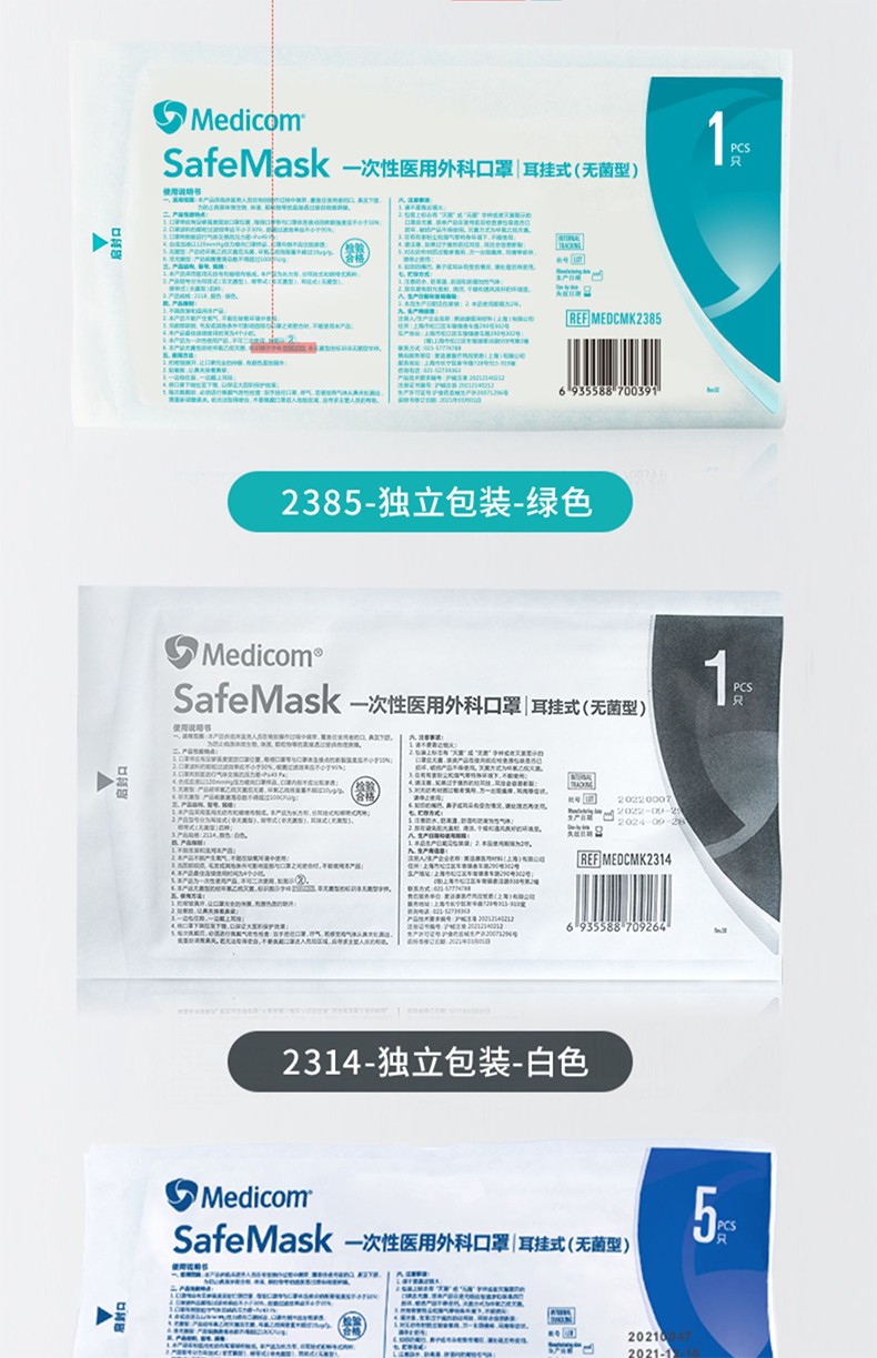麥迪康2385無菌藍(lán)色一次性醫(yī)用外科口罩圖片5