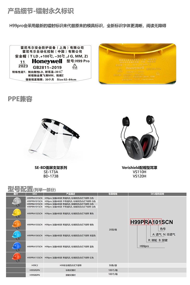 Honeywell霍尼韋爾H99PBA106SCN H99pro加強ABS款帶通風(fēng)孔按鍵款湖藍安全帽5