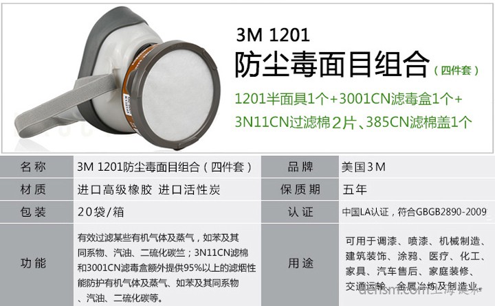 3M1201防毒面具防護性能及產(chǎn)品特點